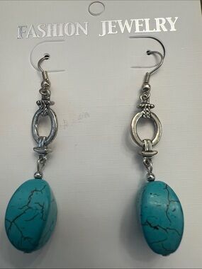 Fashion Jewelry Turquoise Stone Drop Earrings with Silver Rings
